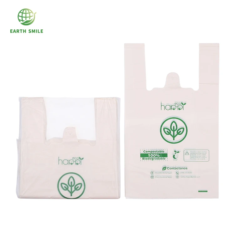 Customized Logo Compostable Biodegradable Plastic T- Shirt Shopping Grocery Bag