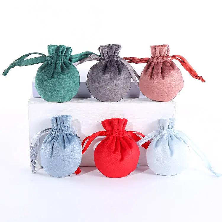 Custom Velvet Envelope Dust Bags Blush Packaging Purple Jewelry Bags School Round Drawstring Pouches Recyclable