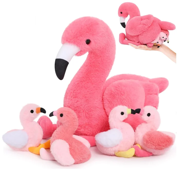Flamingo Stuffed Animal with 4 Baby Flamingo Plush Toys pink Flamingo Toy wholesale custom soft smooth plush toys