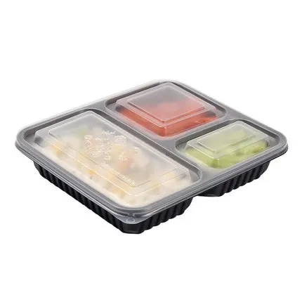 hot sale Blister disposable recyclable PP 3 compartment plastic food containers, takeout box trays with lids