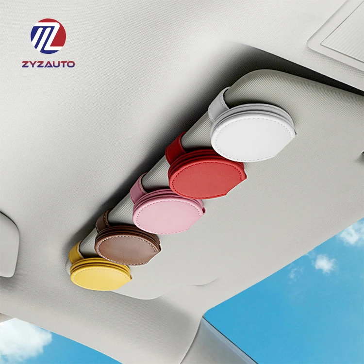 ZY Eye Glass Holder leather Magnetic Clip Auto Accessory Sunglasses Storage Universal Sun Visor Sunglasses Clip Holder
