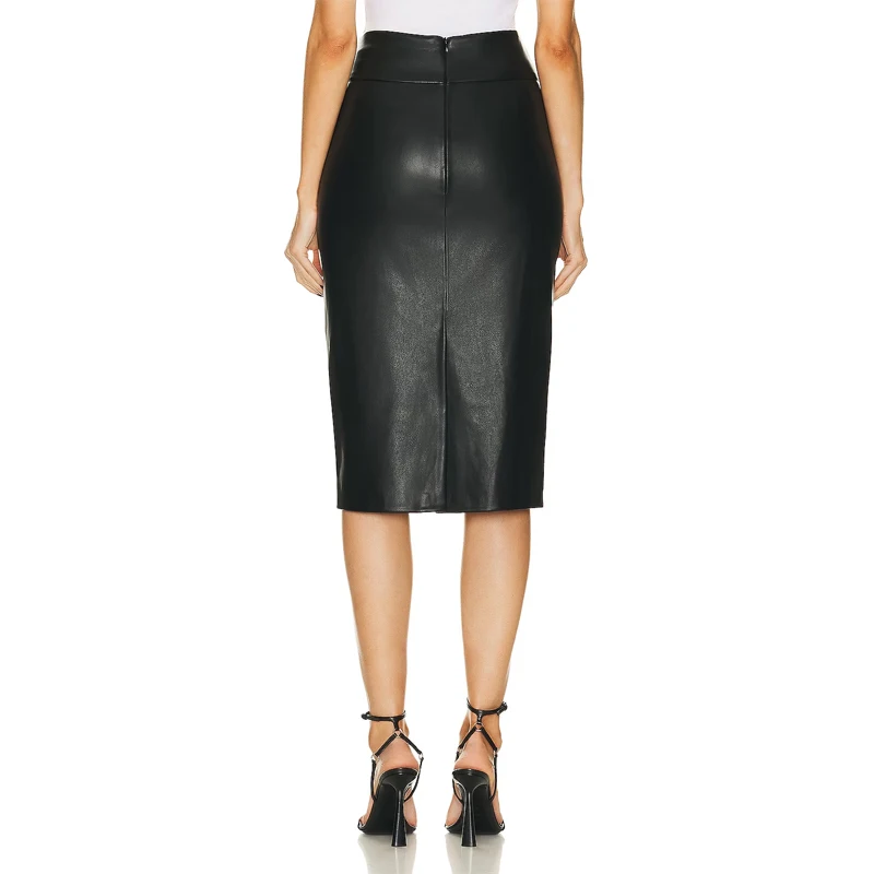 Manufacturer Wholesale Custom Blank Trendy Plain Casual Ladies Official Fashion Black For Women Leather Midi Pencil Skirt