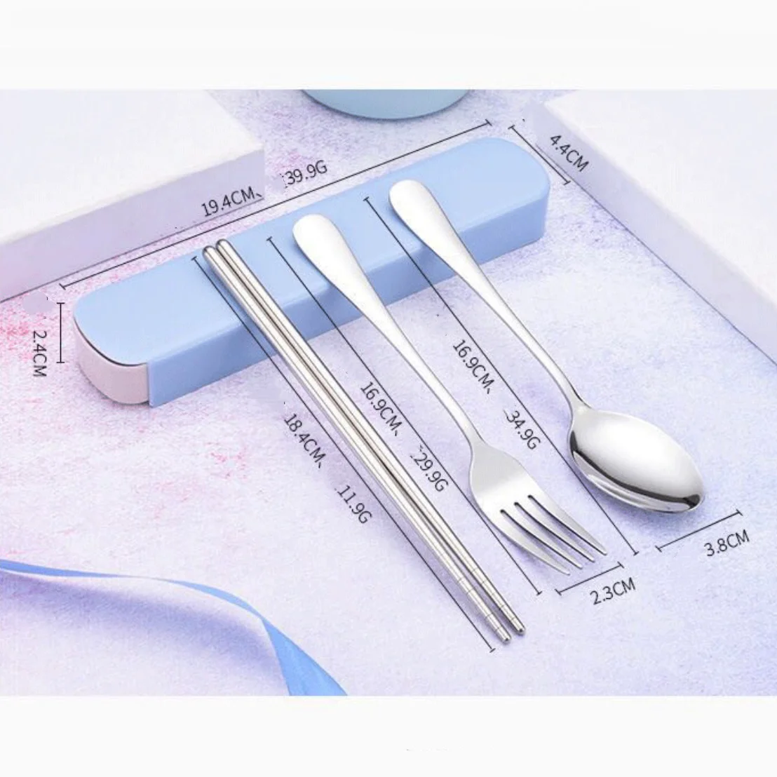 Nordic 3Pcs 410 Stainless Steel Student Flatware Travel Outdoor Portable Chopsticks Spoon Fork Cutlery Set