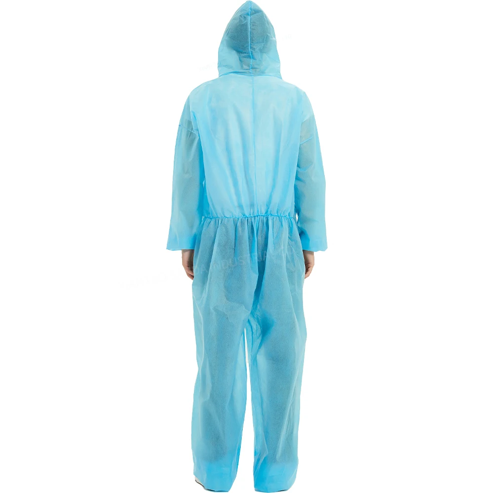 PPE Safety Manufacture PP SMS Nonwoven Blue Disposable Protective Suit Coverall Uniform