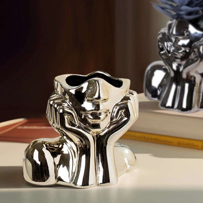 Yuanwang Modern Style Electroplate Ceramic Flower Vase Decor Bud Vases In Bulk Decorative Maison Face vase