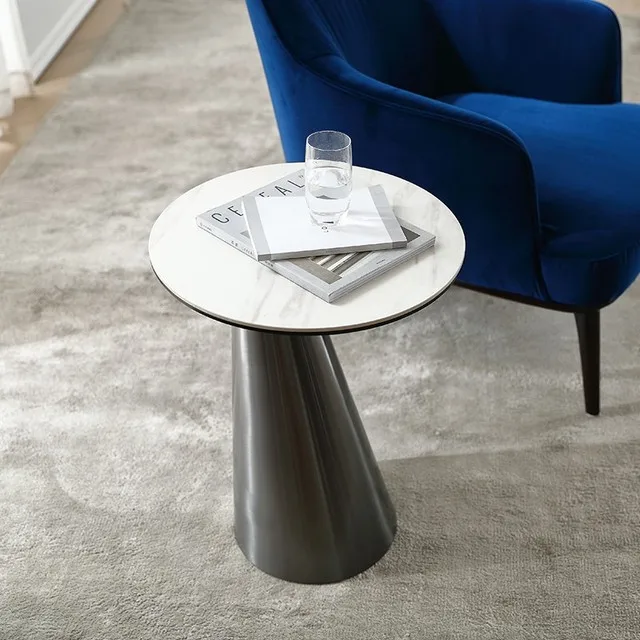 Modern Unique elegant Black Marble Top Rose Gold Round Side Table Set Metal Furniture