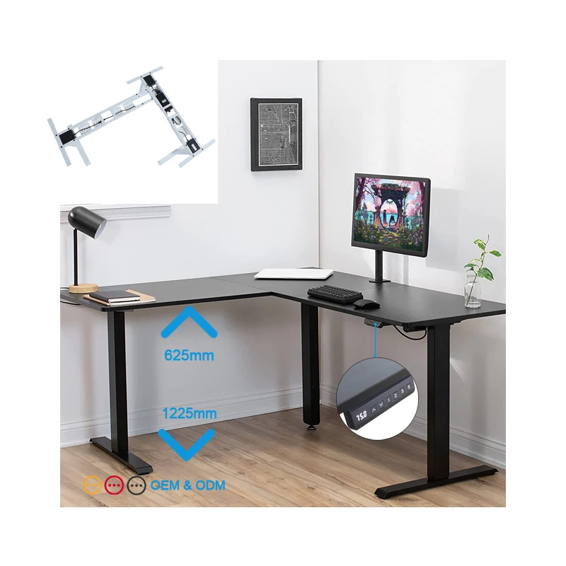 Ada 90 Angle V-Shape Triple Motors Electric Height Adjustable Standing Desk Frame With Adjustable Beam