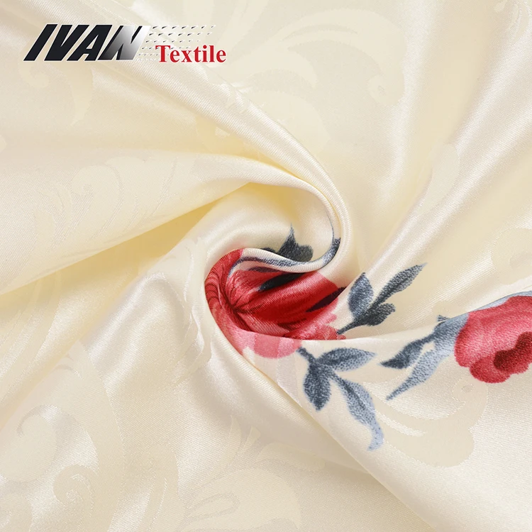 Stretch elegant 97% polyester 3% spandex woven sustainable flower soft floral print jacquard satin fabric for sleepwear