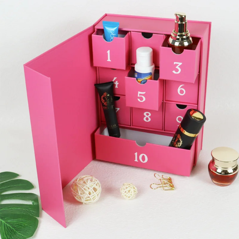 Recycle Custom Logo Wholesale Printing Empty Beauty Packaging Gift 10 Days Makeup Advent Calendar Box