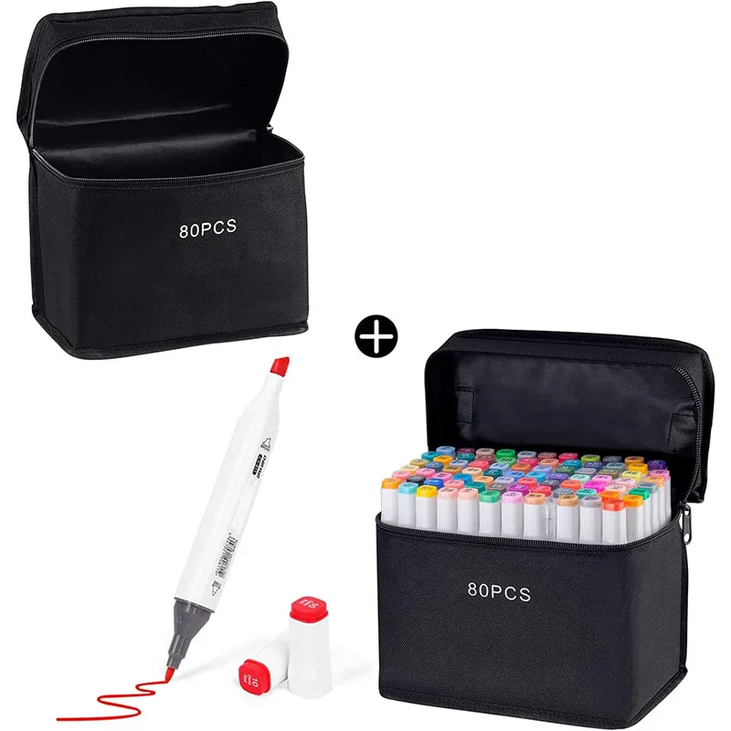 Watercolor Pens 80 Colors Dual Tip Alcohol Art Marker Set with Portable Case Carrying Handle