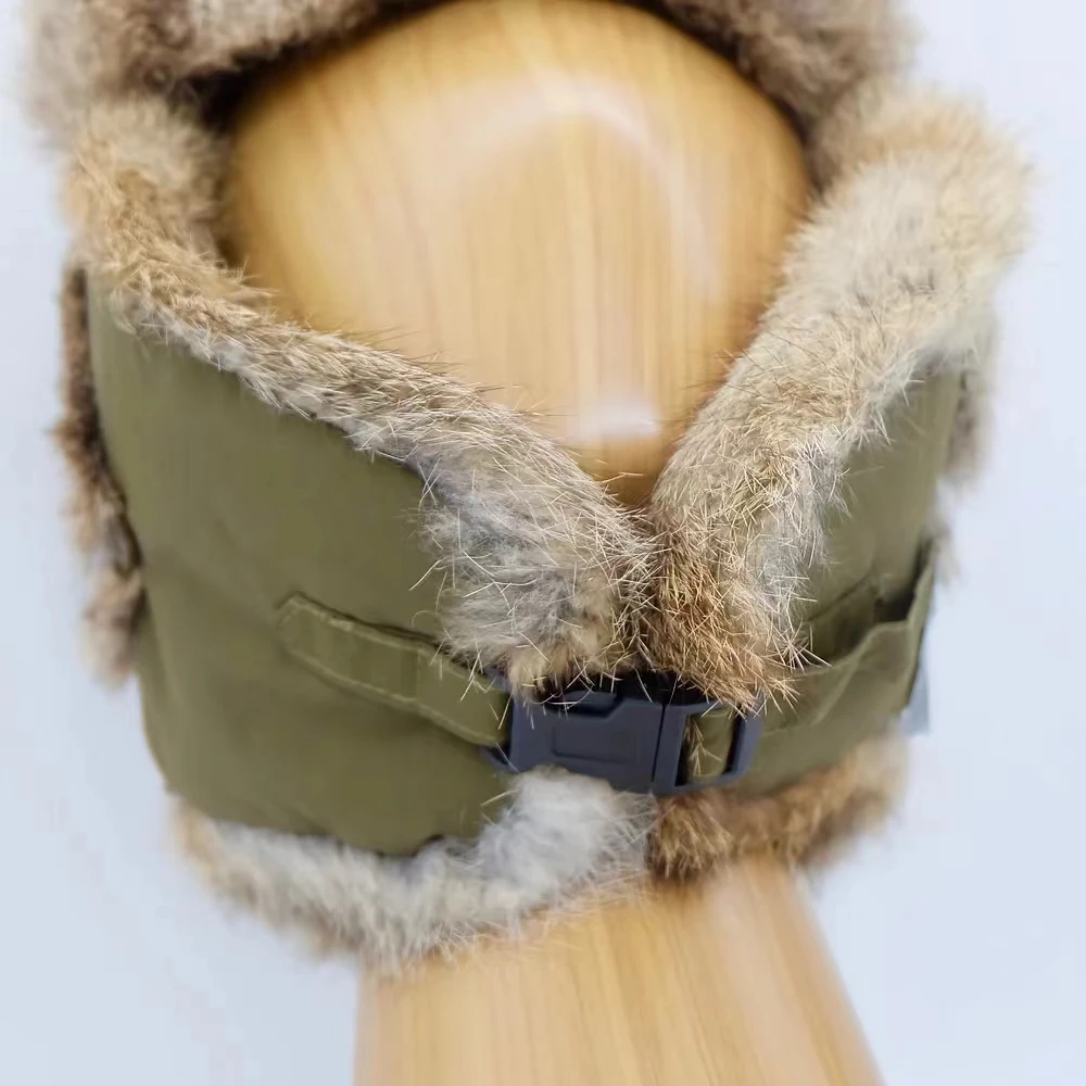 Fashion Waterproof Hunting Russian Unisex Men Plain fur Warm pure color Nylon Ear Flap Strap Winter Hat