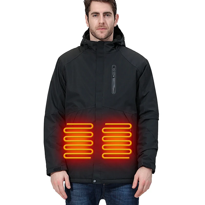 
Men Heated Hooded Coat Waterproof Outdoor Winter Jacket 