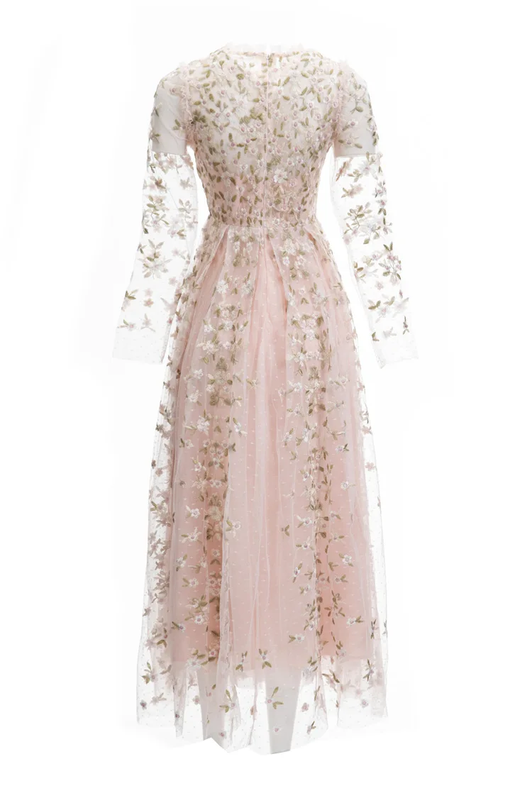 XXL Long Embroidery Dress 2024 Spring Wedding Party Dress for Women Allover Luxurious Embroidery Long Sleeve Maxi Dress Occasion