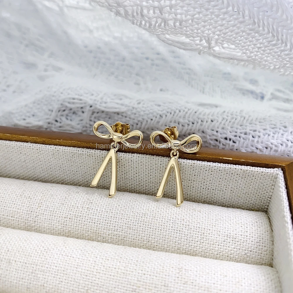 Wholesale S925 Sterling Silver earrings 14k gold finished   Bowknot Studs Earrings Temperament  for Women Girls on Anniversary