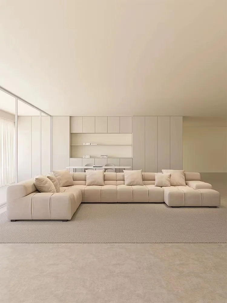 Matte fabric top layer leather sofa, straight angle sofa, Italian minimalist sofa