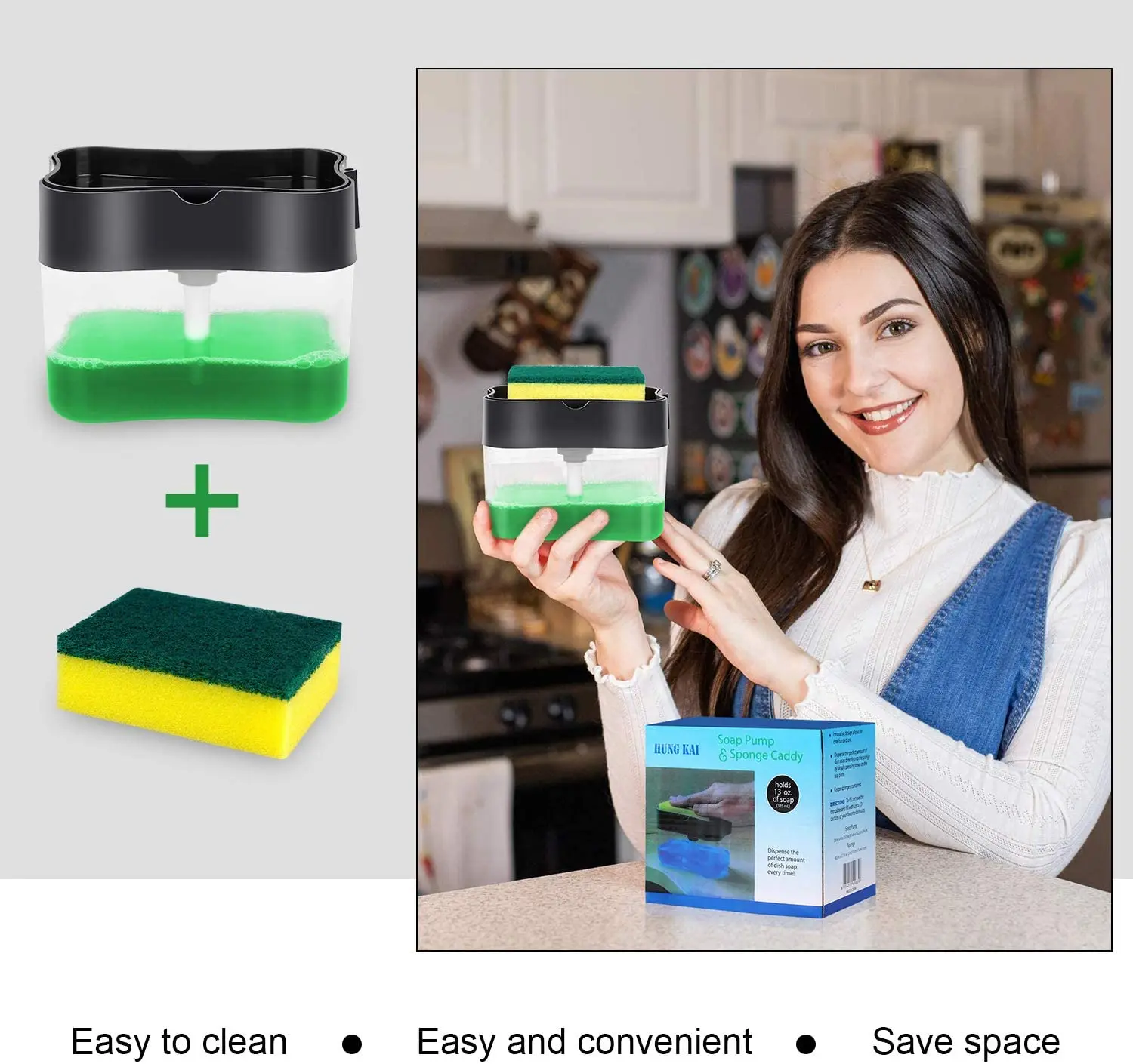 Hot selling Dish washing manual soap Dispenser Washing Kitchen 2 In 1 Sponge soap storage box for kitchen washing