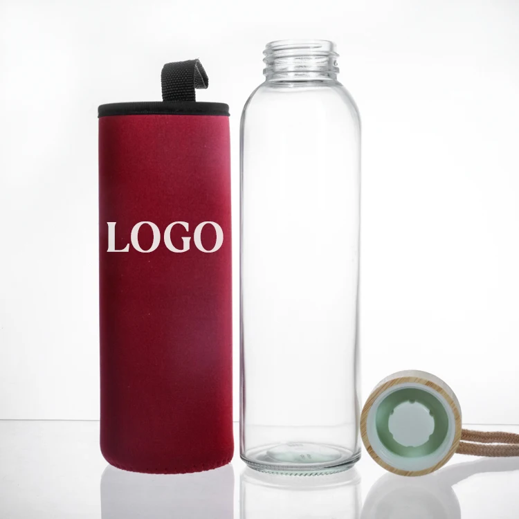 Custom Size Logo Style Drinking Sports Glass Water Bottle With Cloth Sleeve Pouch