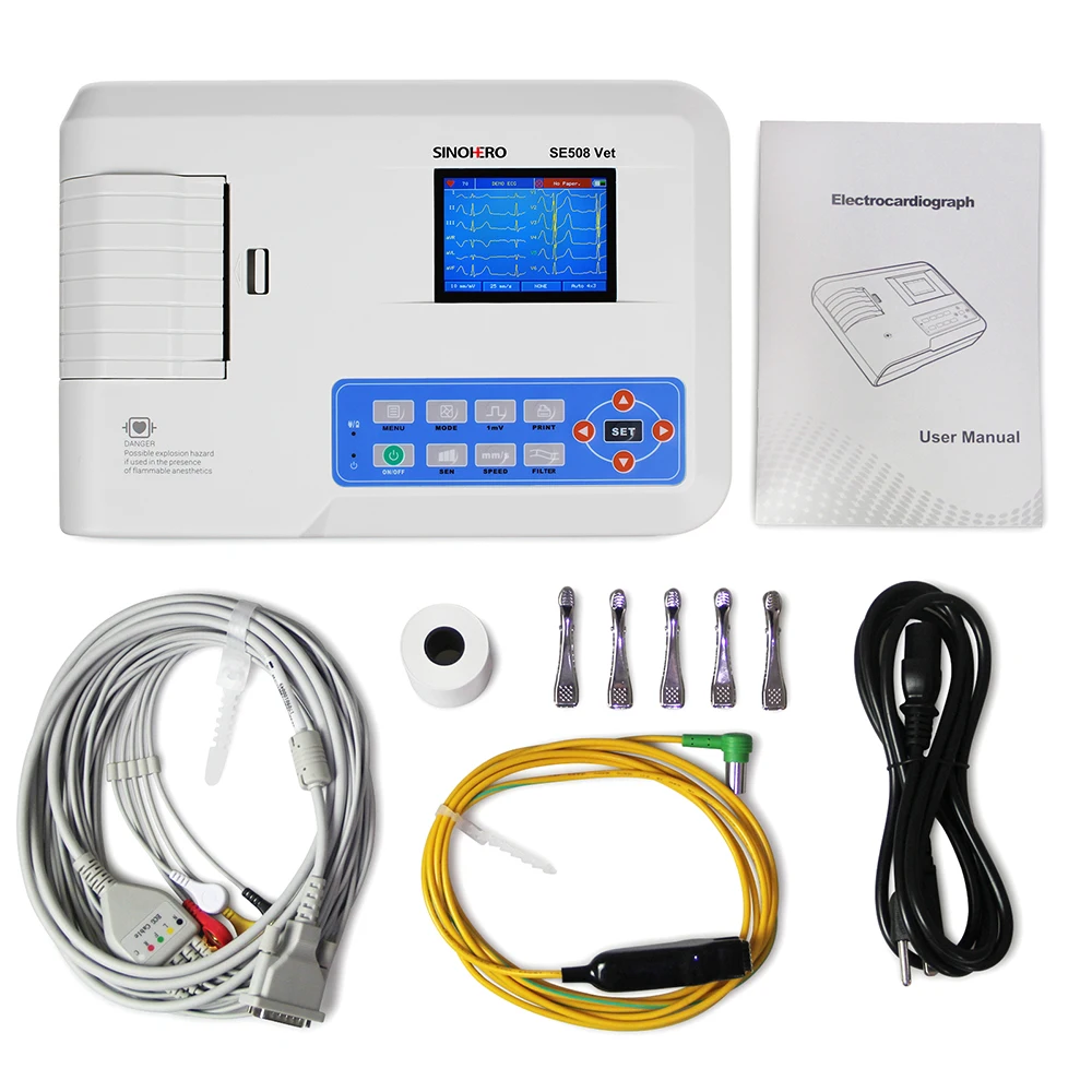 Hot Sale Medical Electrocardiogram 12 Leads 3 Channel Veterinary Digital Portable Ecg Ekg Cardiograph Machine