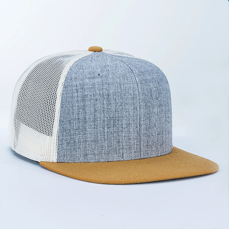 2020 New Fashion Custom 6 Panel Plain Flat Brim WOOL MESH Blank Snapback Hats Trucker