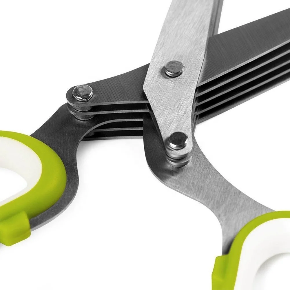  Multi-Function Home Kitchen Stainless Steel 5 Blade Scissors with Brush Herb Stripper Set Shears