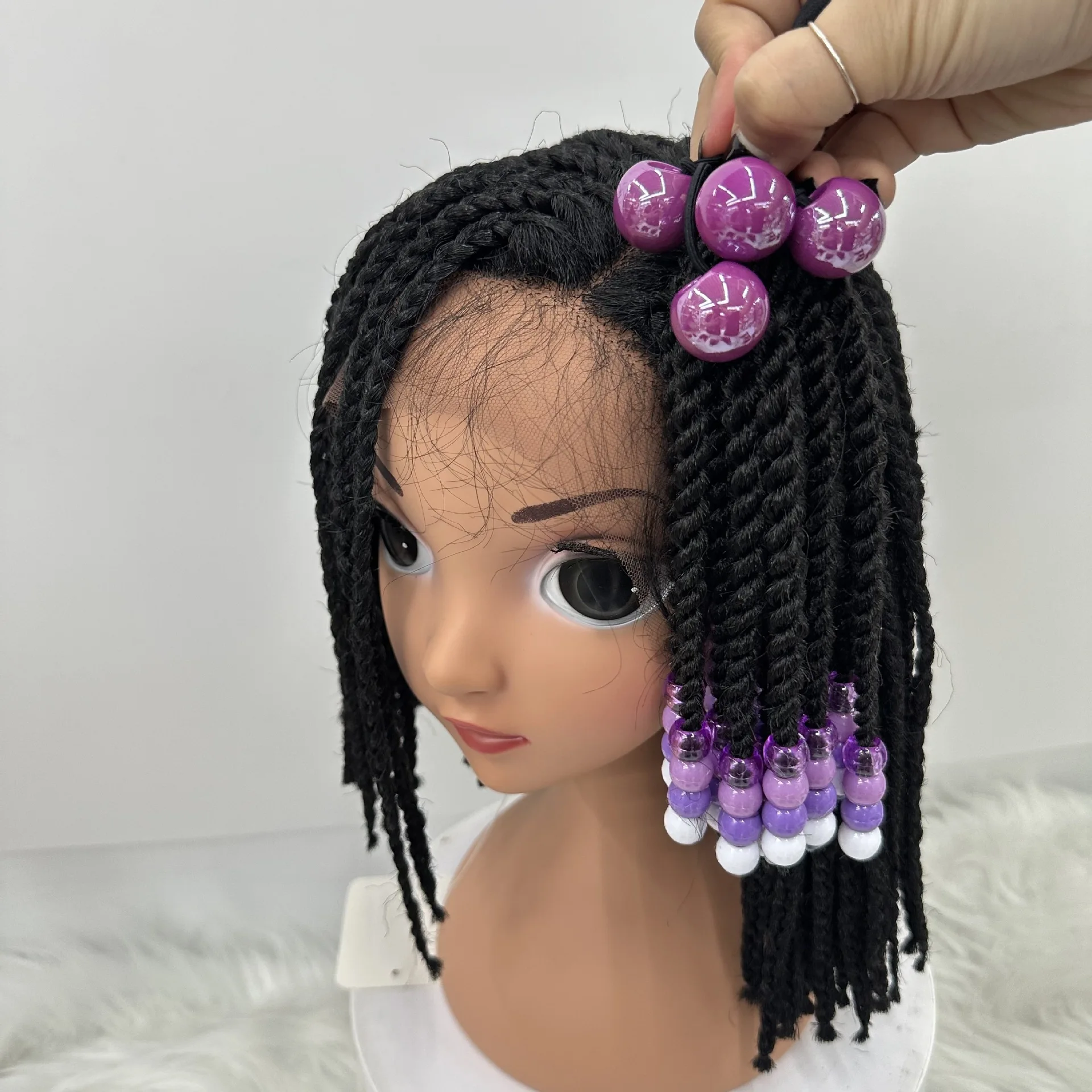 New Kids Braid Twist Hair Beaded Ponytail Extension with Beads Bow rubber For Little girls Kids