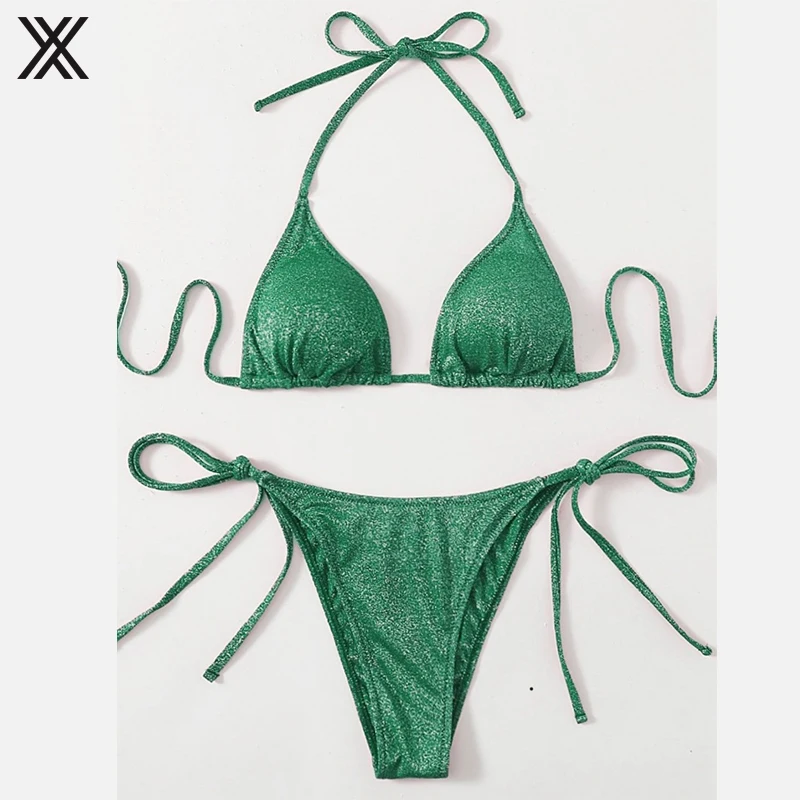 Wholesale Lady Sexy Bikinis Beachwear 2-pieces Sexy Sparkly Bikini Set String Bikinis Bra and Bottom
