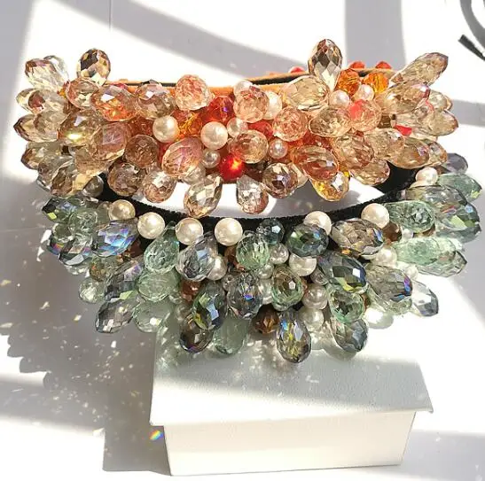 wholesale handmade baroque crystal beaded headband fashion luxury wedding pearl headband for women party hair accessories