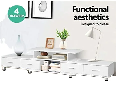 White TV Unit 160-220cm Length Adjustable Entertainment Unit Wooden TV Stand Cabinet