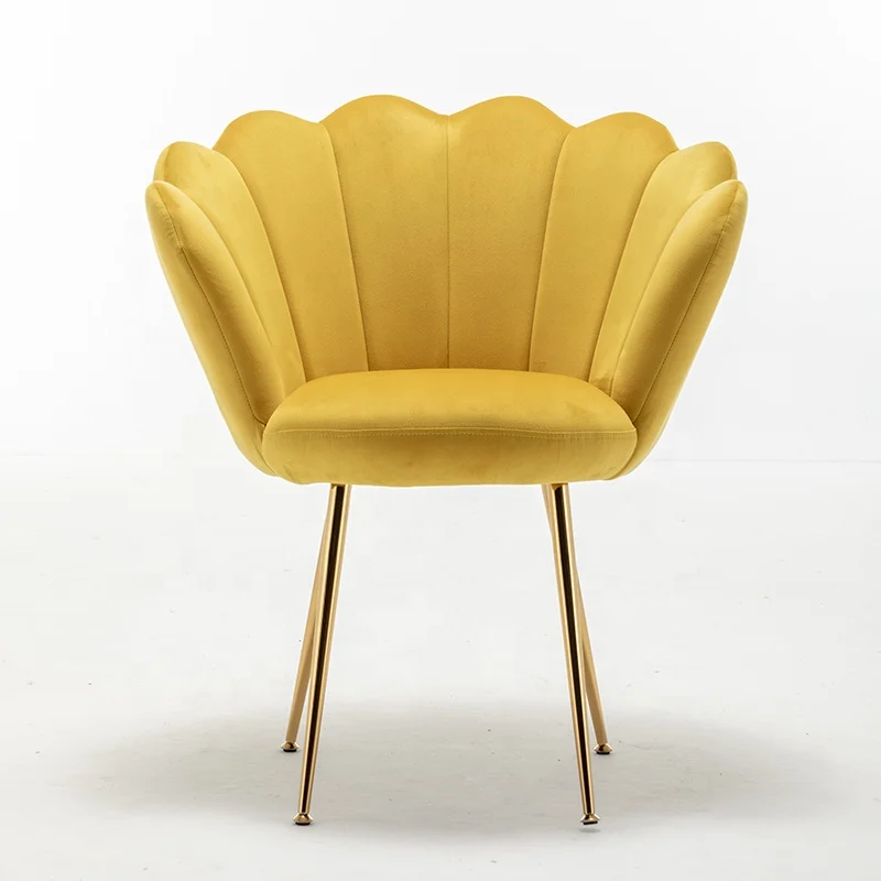 Lotus shape with golden metal legs yellow color leisure chair
