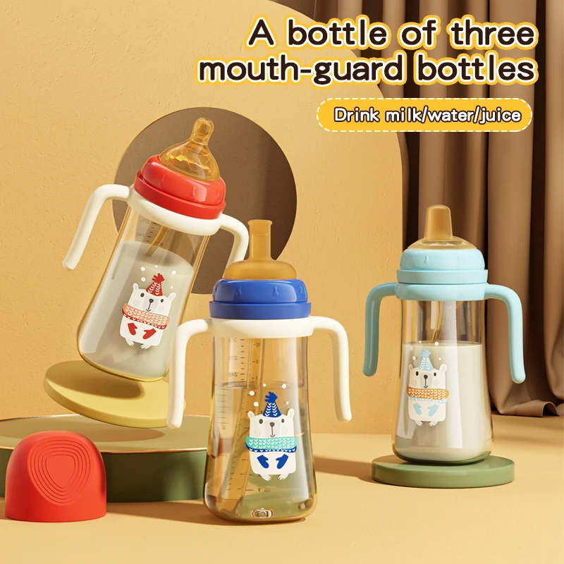 Hot Selling Baby Products Baby Bottle 300ml Standard Neck Food Grade PCT Milk Drinking Hand Free Colourful Baby Bottle