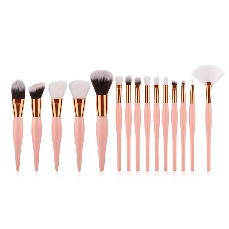 
Hot Sell Pink Cosmetics Make Up Brushes 15 PCS Professional Pink Vegan Makeup Brushes Powder Eye Brush Set Manufacturers China 
