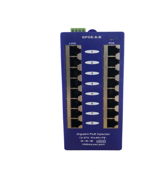 High Quality IEEE802.3af /IEEE802.3at 24v Passive Gigabit Poe Injector 8 Port