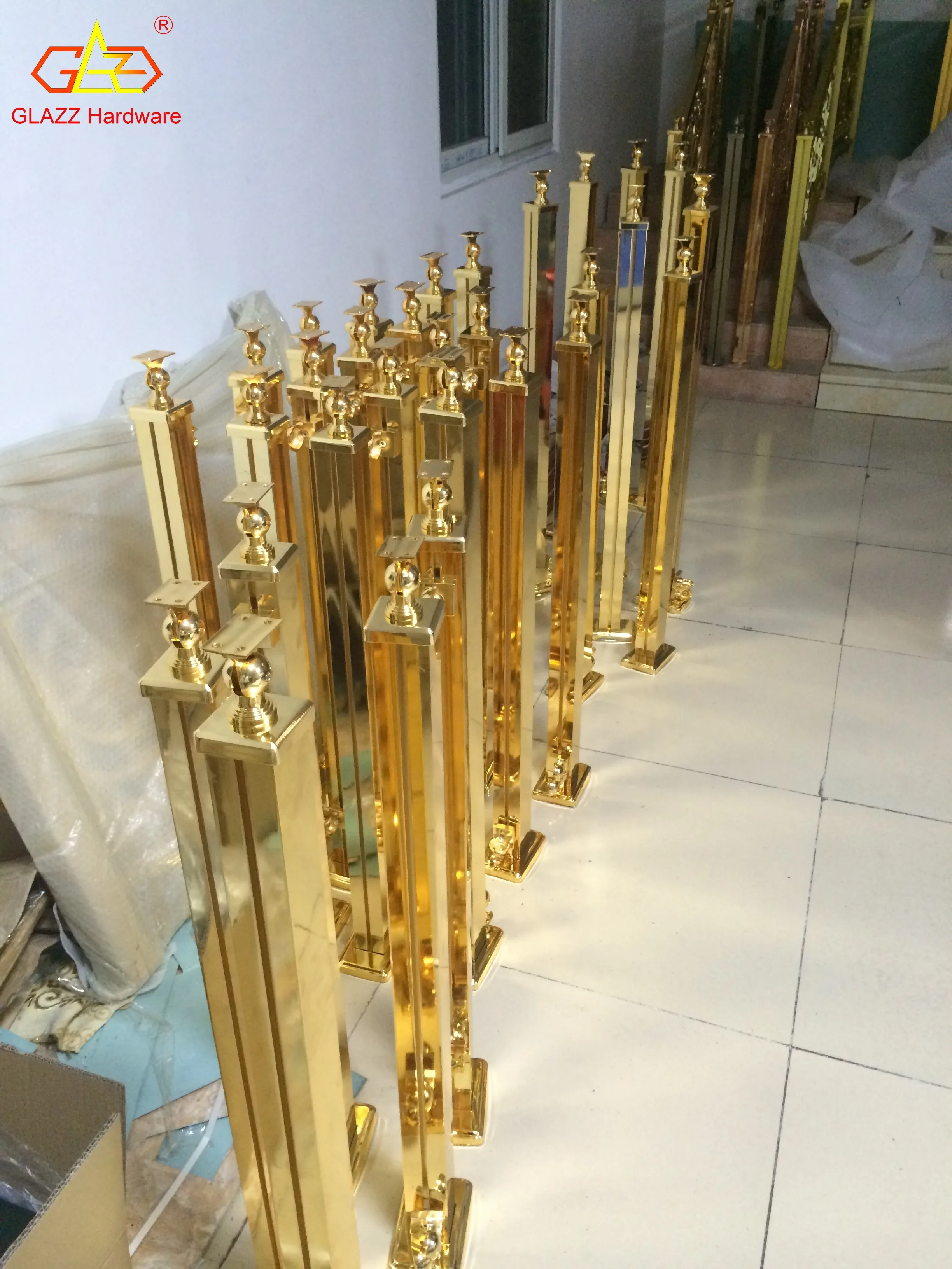 Luxury gold stainless steel villa staircase handrail golden balustrades handrails