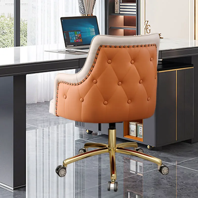 Luxury home metal leather computer, leisure, executive office, spin, gold games study desk and chair