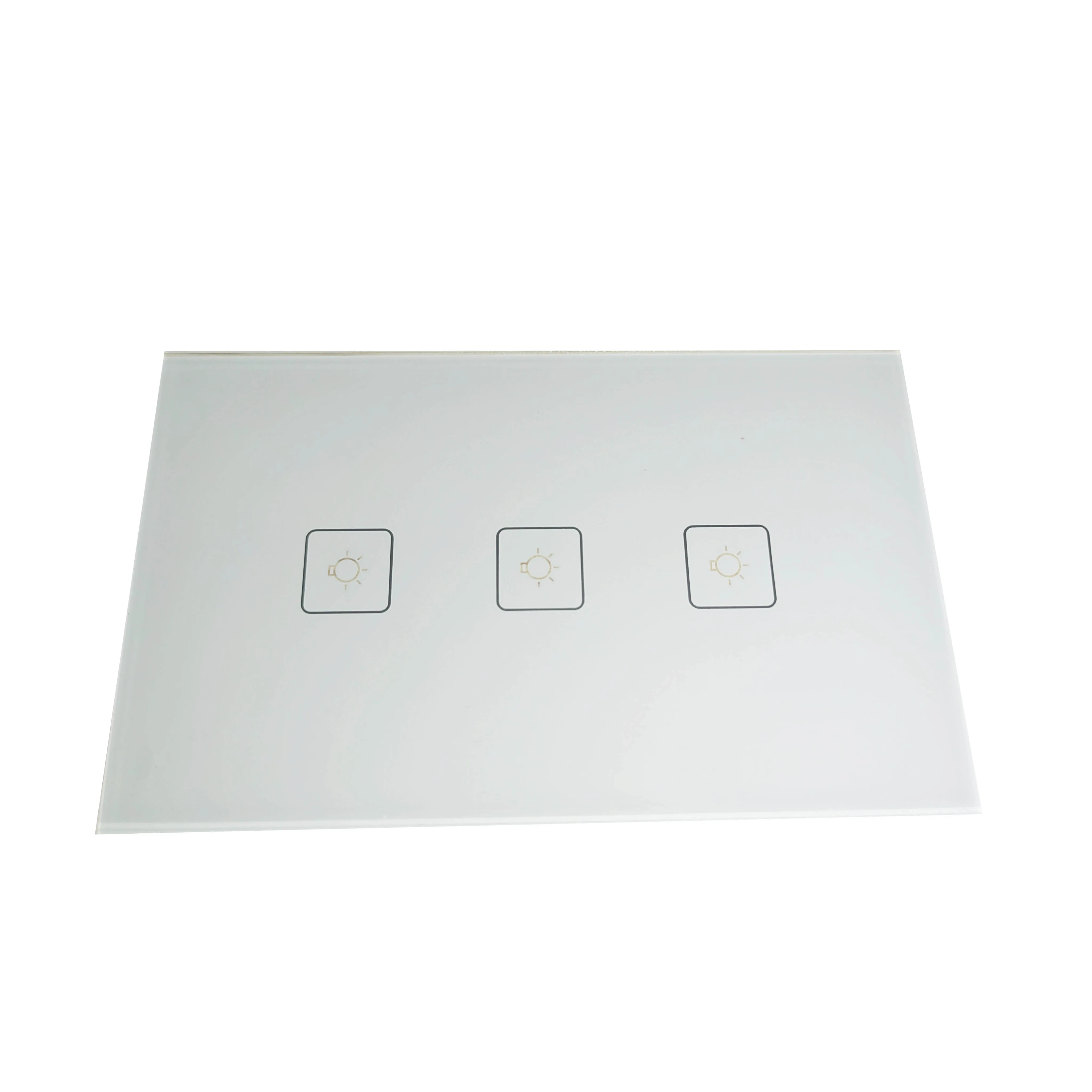 Custom 3mm tempered Low Iron Glass Panel with white silk screen printing for smart touch switch