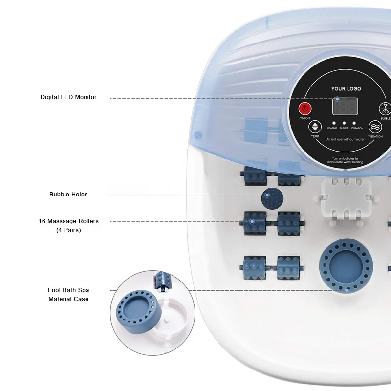 Factory Supplier Heat Bubble Vibration Foot Spa Bath Massager with Removable Massage Rollers