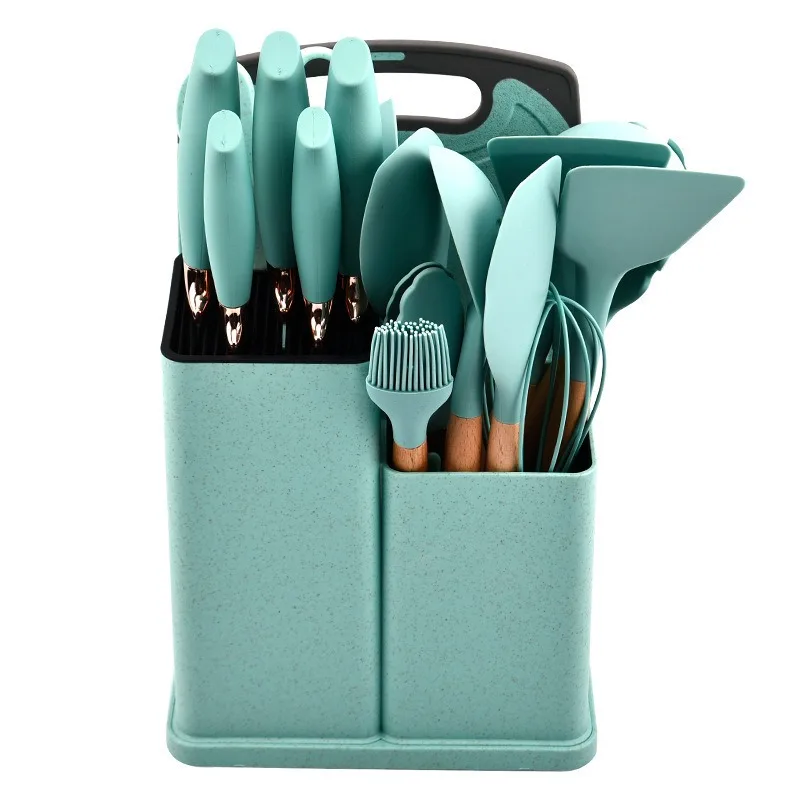 OEM & ODM 19pcs silicone kitchenware set, Wholesale Kitchenware Set Wooden Handle 19pcs Kitchenware Set