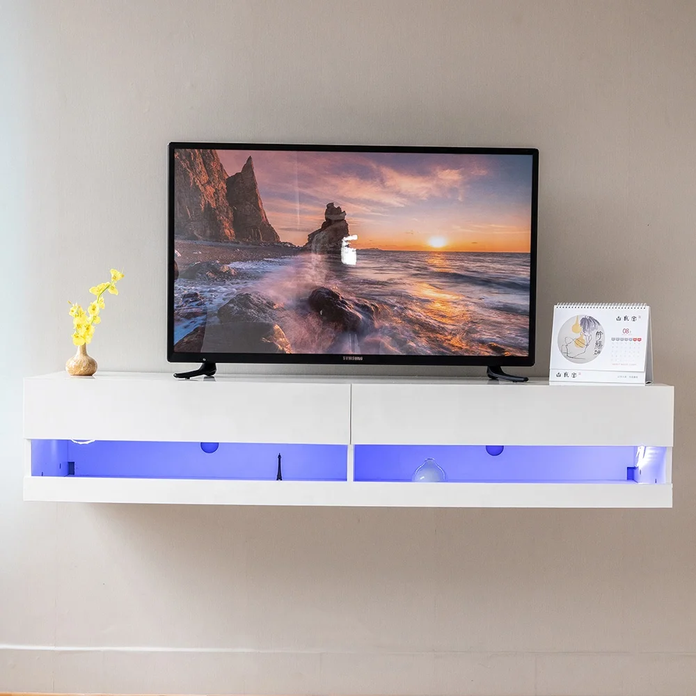 2 door 2 shelves living room furniture free combination suspended wall floating tv cabinet with LCD light