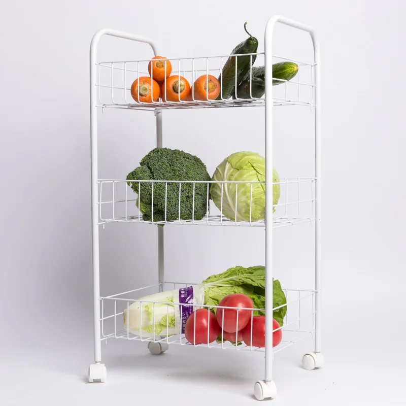 Iron Wire Basket Shelving Kitchen Cart Mesh Wire Rolling Cart Wheels Utility Cart