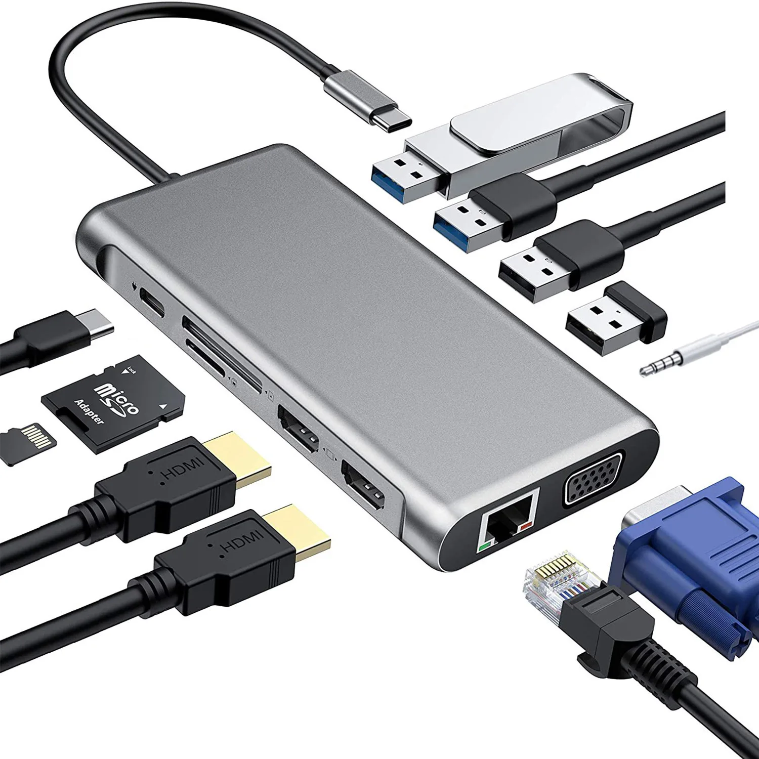 Многофункциональный 12 в 1 многопортовый USB C USB-C Hub адаптер с разъемами типа 3 0 4K HDMI HDTV многофункциональный концентратор 87 Вт