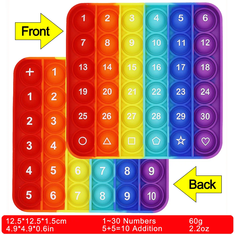 READY TO SHIP 12.5cm/4.9in Silicone Push Bubble Fidget Sensory Toys,  Numbers Alphabets Teaching Educational Pop Toys