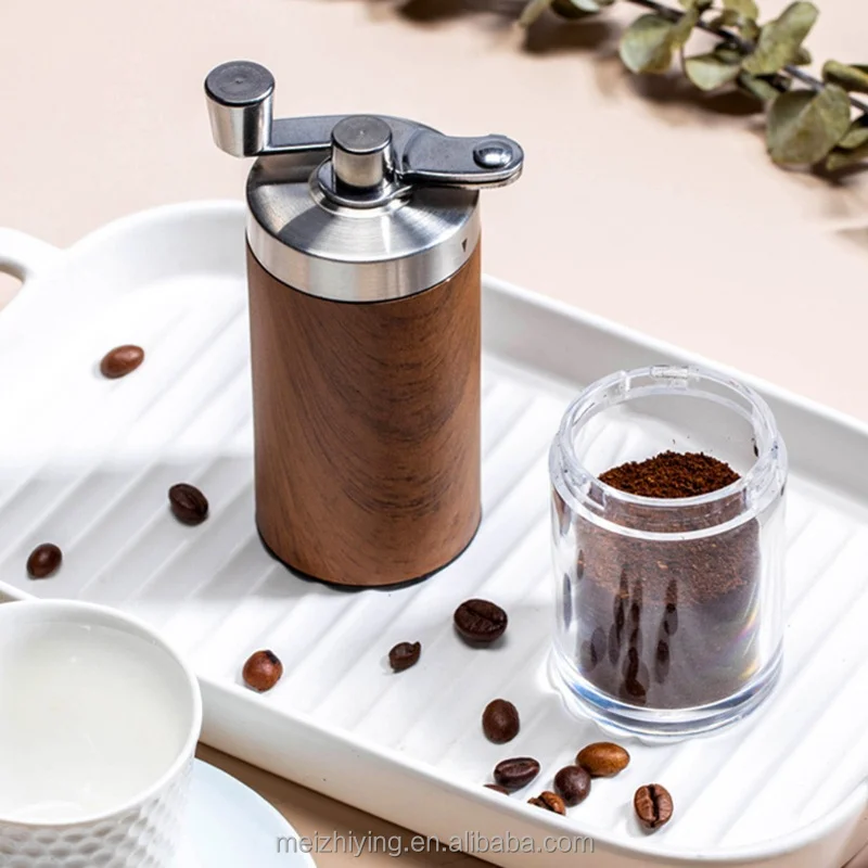 2022 Amazon Stainless Steel Hand Mills Portable Wood Marble Texture Ceramic Grinding Core Adjustable Manual Coffee Grinder