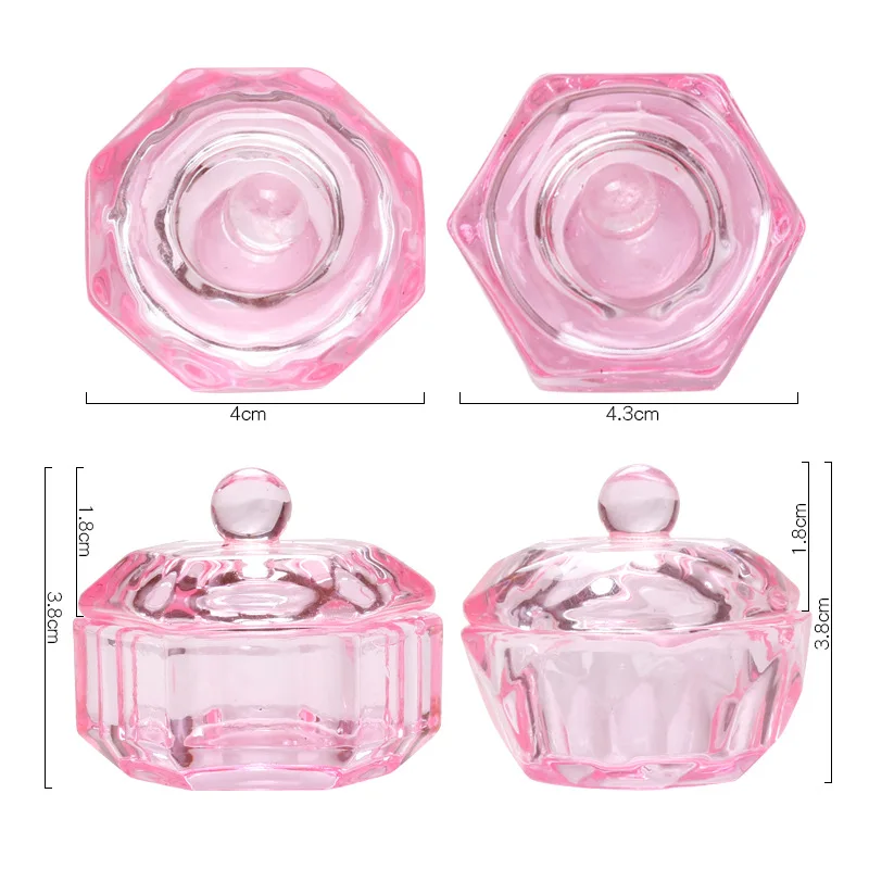 Wholesale Popular Nail supplier Pink Clear Holographic Glass Monomer Crystal Cup Acrylic Square Cubic Nail Dappen Dish