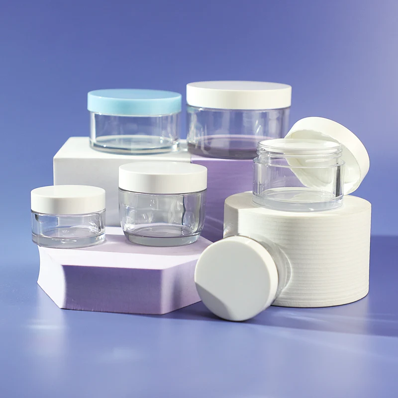 Empty 8oz Thick Wall PET Plastic clear cosmetic jar with lid for cream skin care packaging container