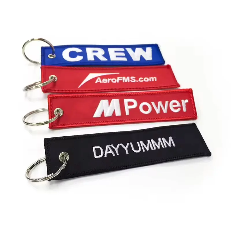 Wholesale Custom Embroidered Aircraft Aviation Label Key Chain Personalized Fabric Remove before Keychain