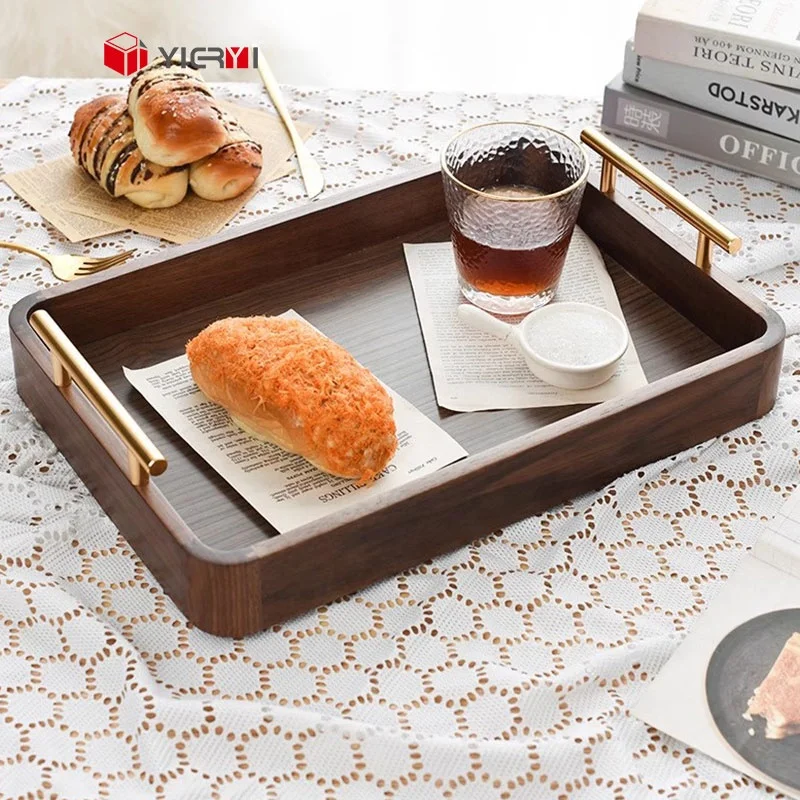 Set of 3 Walnut Wood Serving Tray with Handles Decorative Serving Trays Platter for Breakfast Appetizers BBQ, Coffee Table Party