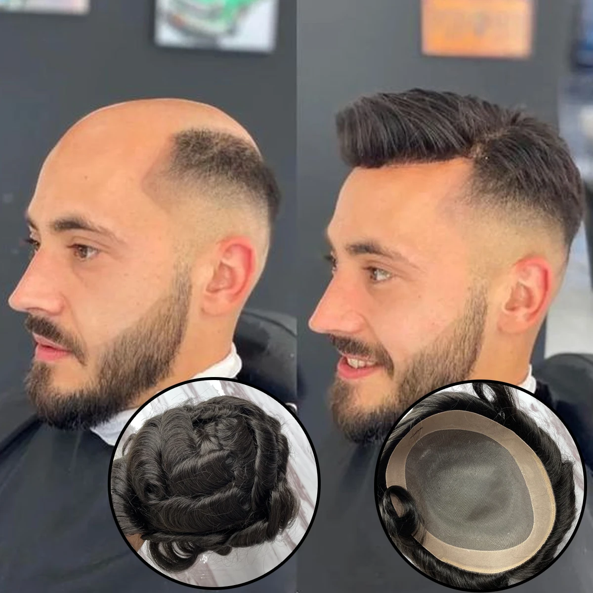 Cheaper Brazilian 100% human hair virgin replacement system cuticle straight handmade mono pu with lace wigs toupee for men