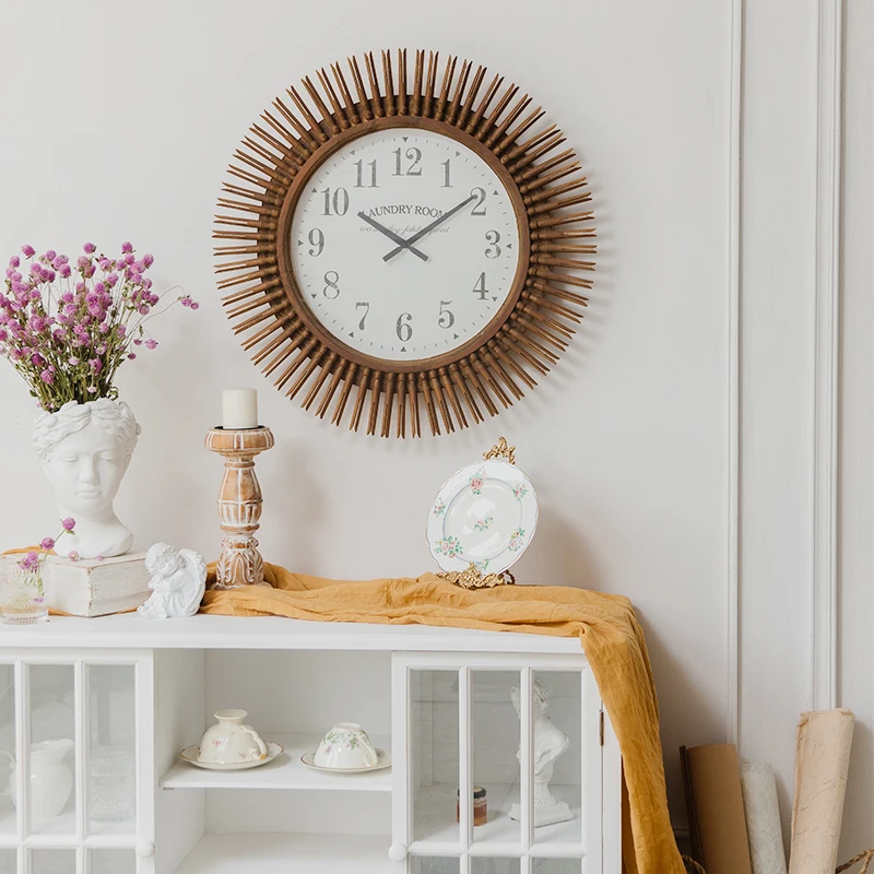 Brown Color Original Wood Handmade Room Decoration Antique Wooden Clock wall clocks