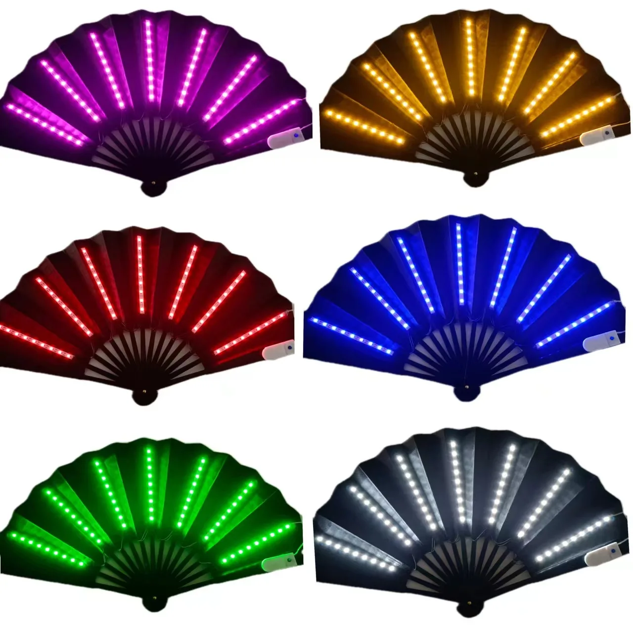 LED hand fan for dance party bamboo fabric rave fan festival decoration 33cm fan