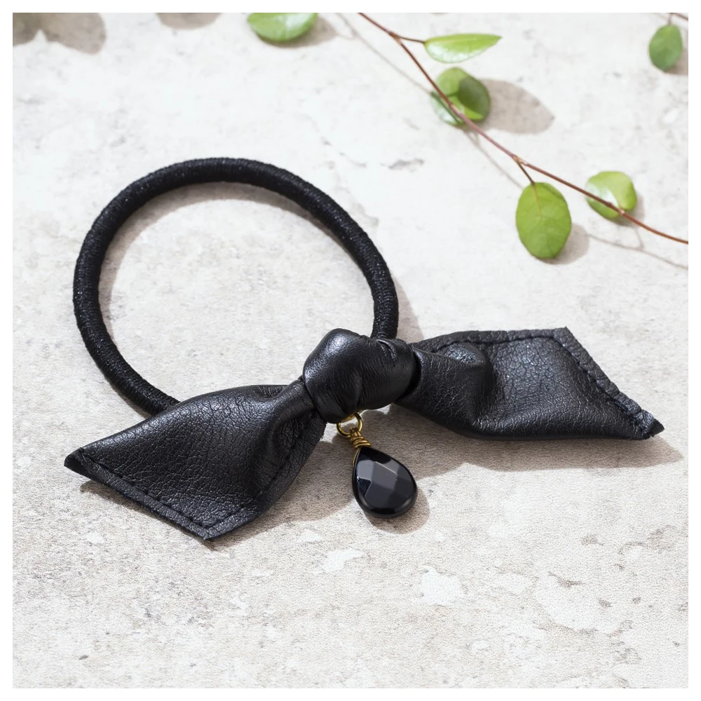 High-quality Adorable Black Soft Women Glossy Leather Hair Tie Ribbon
